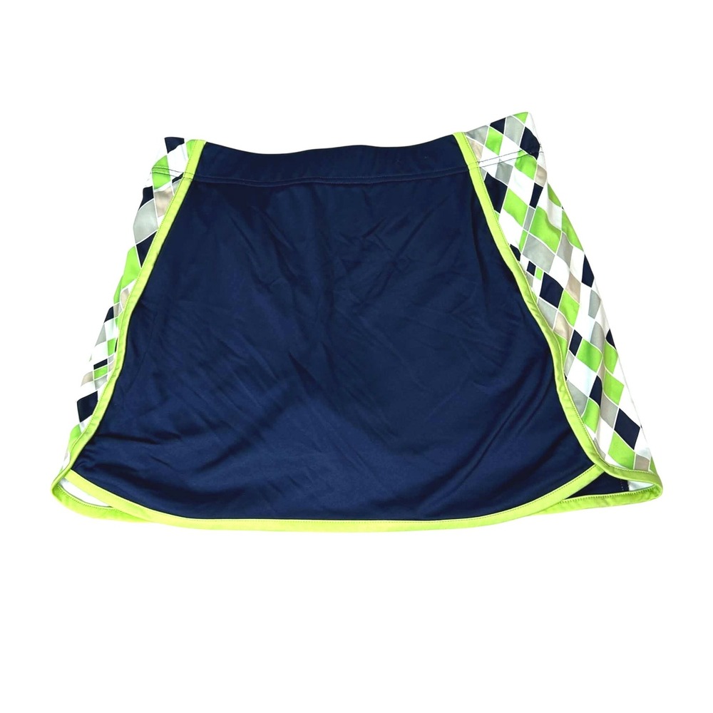 IZOD Golf Skort Navy Blue Lime Green Argyle Active Skirt Large